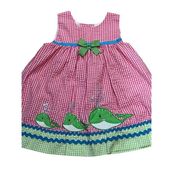 Rare Editions Whale Dress 24 Months Pink Gingham Seersucker Summer Baby Outfit - Picture 7 of 8
